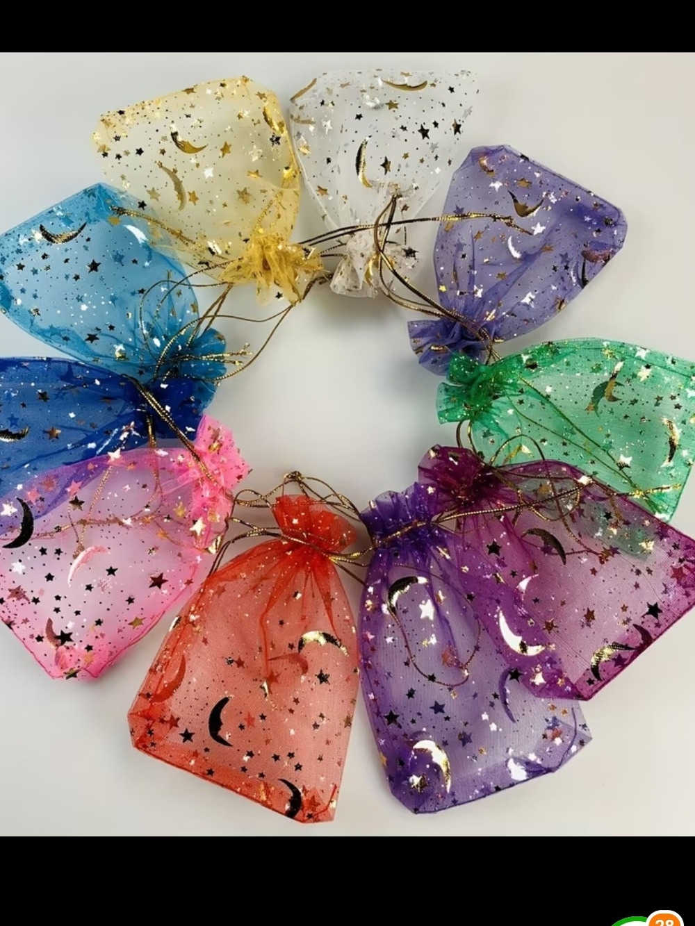 20 Assorted Moon & Star Organza Gift Bags - Multi Color New